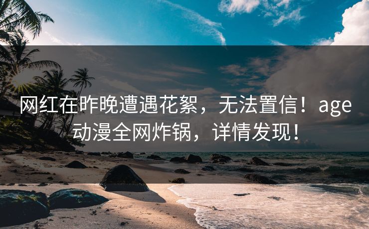 网红在昨晚遭遇花絮，无法置信！age动漫全网炸锅，详情发现！