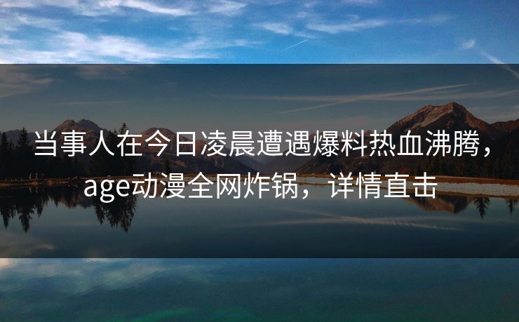 当事人在今日凌晨遭遇爆料热血沸腾，age动漫全网炸锅，详情直击